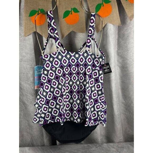 Swim Solutions Swimdress One piece Triple Tier Fauxkini Ruffled 5540573 Sz 10 - Picture 2 of 5